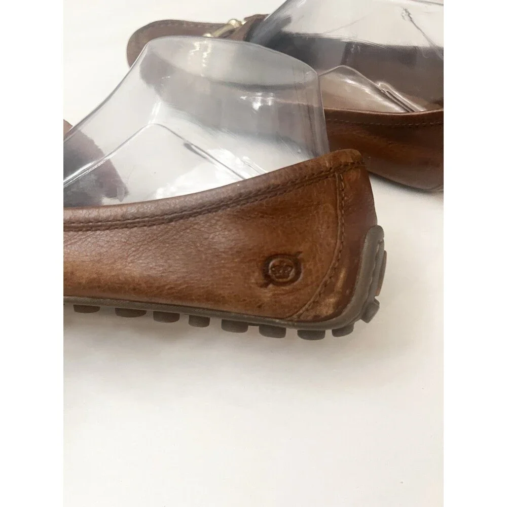 Born Malena Shoes 7.5 Slip On Driving Flat Loafers Brown Leather Horse Bit Comfy